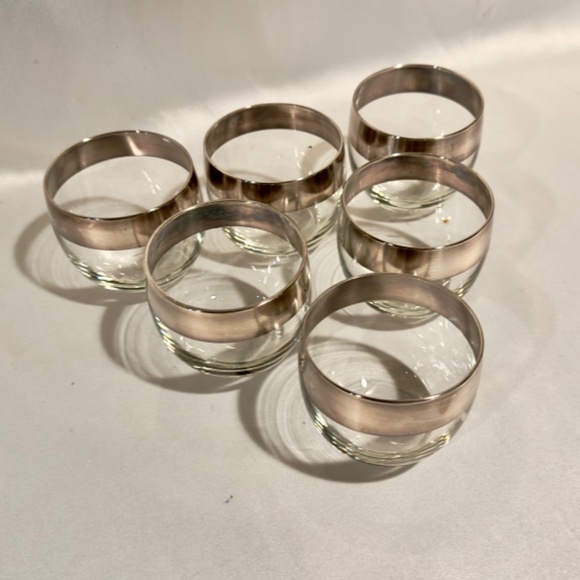Mid-Century Dorothy Thorpe Rock Glasses Punch Cups Silver Rim Set of 6 - Picture 3 of 3